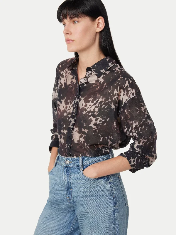 The Printed Sheer Shirt in Black