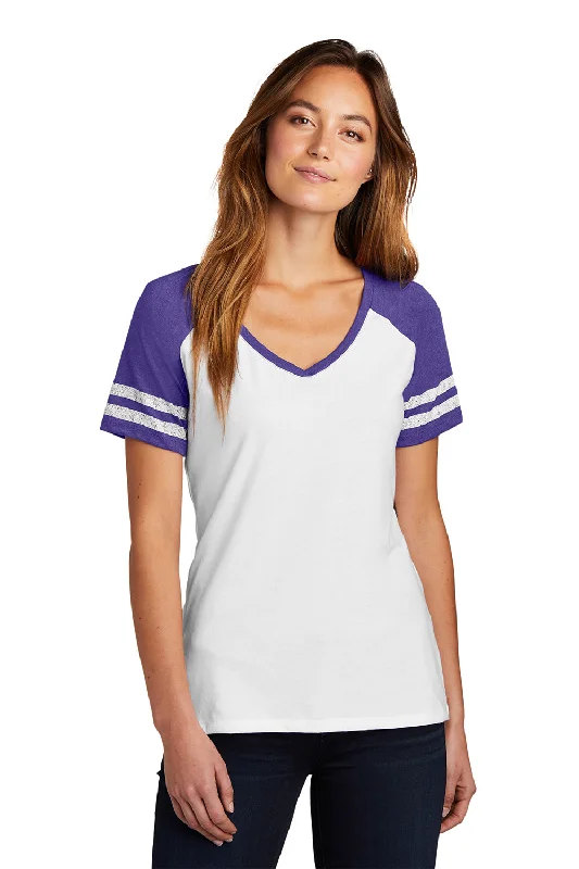 District Womens Game Short Sleeve V-Neck T-Shirt - White/Heather Purple