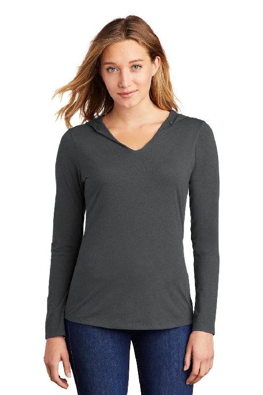 District Womens Perfect Tri Long Sleeve Hooded T-Shirt Hoodie - Charcoal Grey