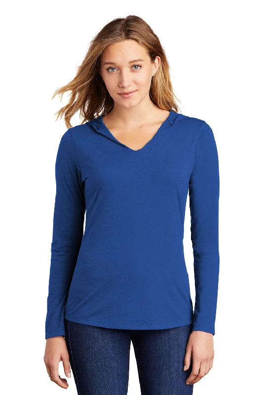 District Womens Perfect Tri Long Sleeve Hooded T-Shirt Hoodie - Deep Royal Blue