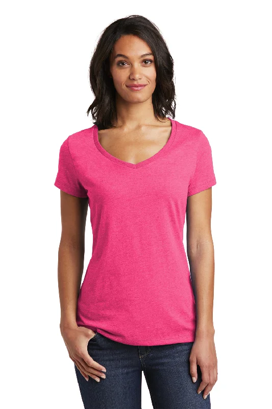 District Womens Very Important Short Sleeve V-Neck T-Shirt - Fuchsia Pink Frost