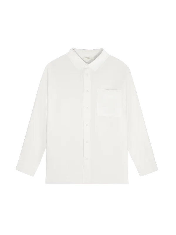 Womens DNA Aloe Linen Collared Long Sleeve Shirt—off-white