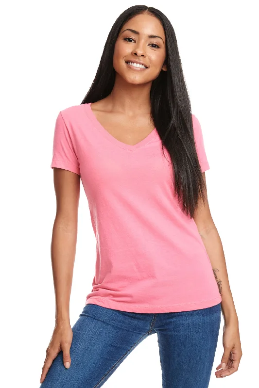 Next Level Womens Ideal Jersey Short Sleeve V-Neck T-Shirt - Hot Pink