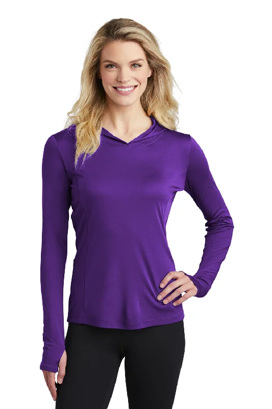 Sport-Tek Womens Competitor Moisture Wicking Long Sleeve Hooded T-Shirt Hoodie - Purple