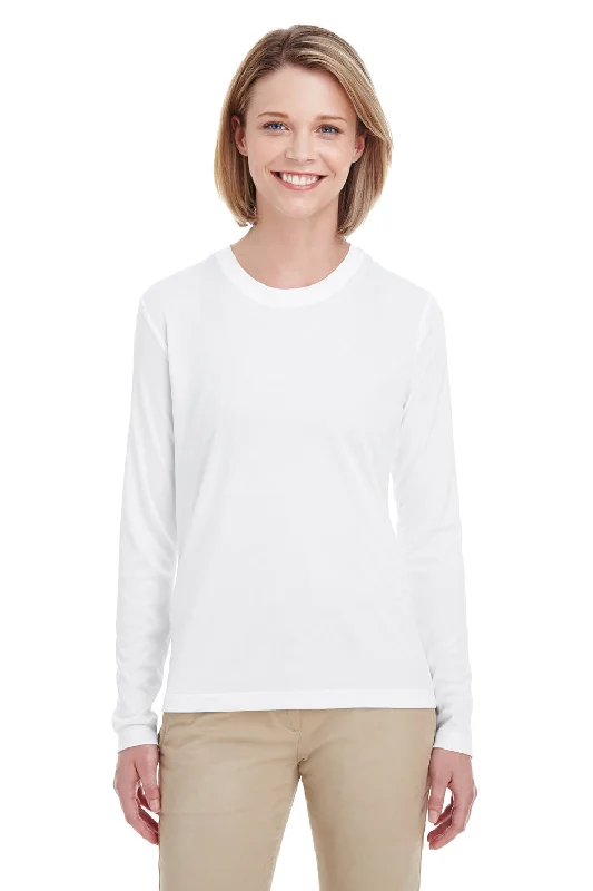 UltraClub Womens Cool & Dry Performance Moisture Wicking Long Sleeve Crewneck T-Shirt - White