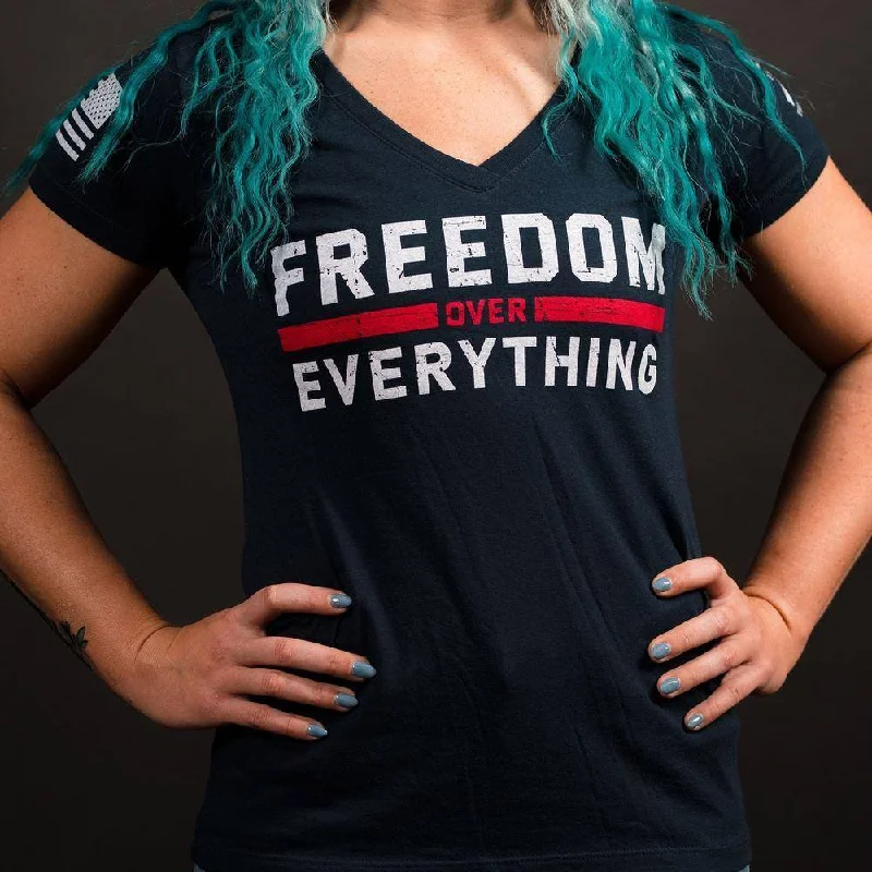 Women's Freedom Over Everything V-Neck - Midnight Navy