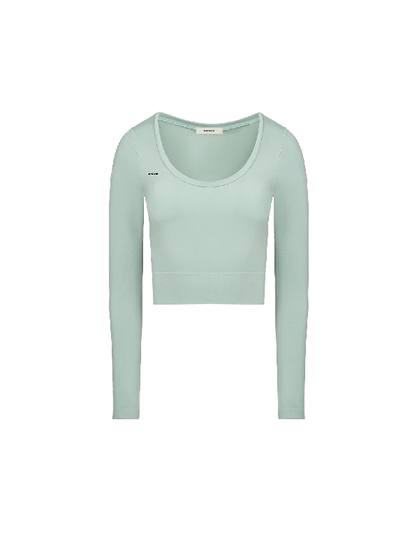 Women's Plant-Stretch Long Sleeve Cropped Top—Eucalyptus Blue