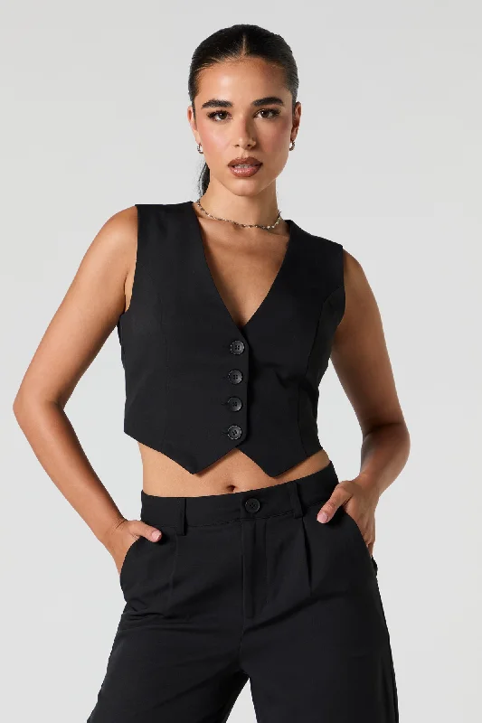 V-Neck Button-Up Cropped Vest