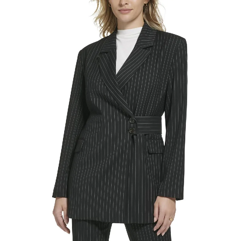 Calvin Klein Womens Pinstripe  Two-Button Blazer