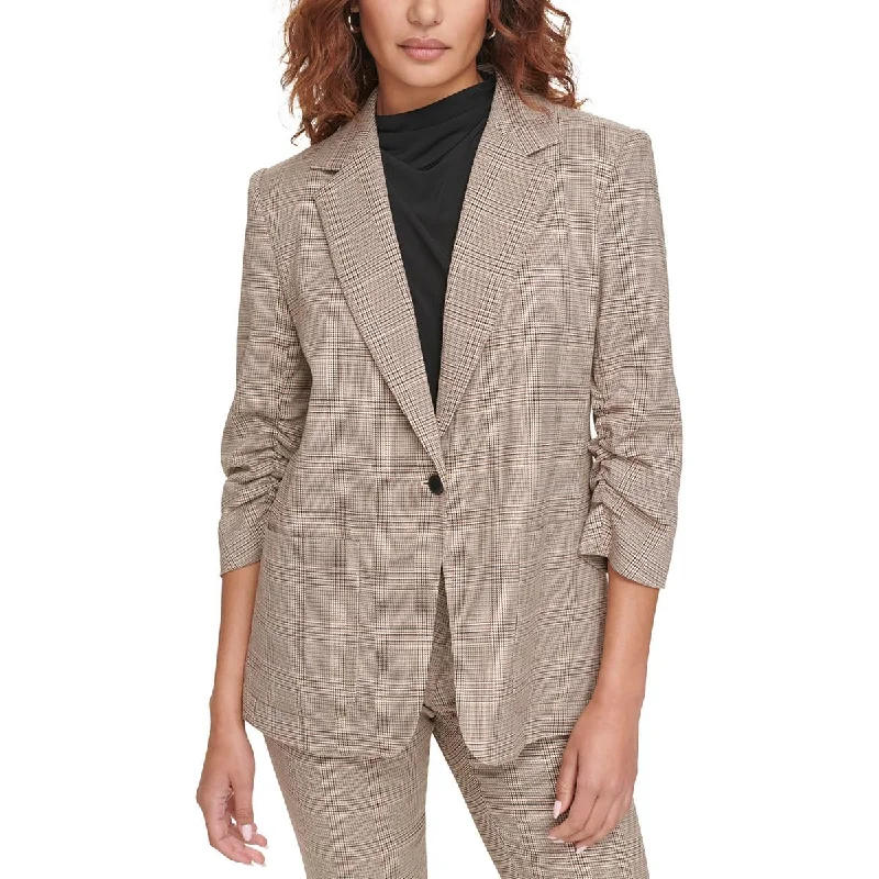 Calvin Klein Womens Window Pane Houndstooth One-Button Blazer