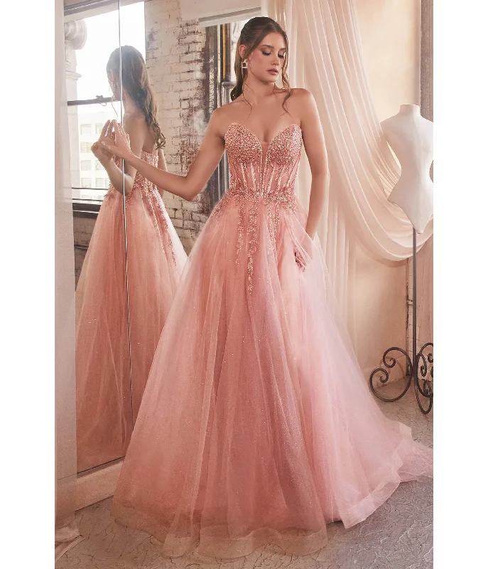 Cinderella Divine Rose Gold Sparkle Corset Top Prom Gown