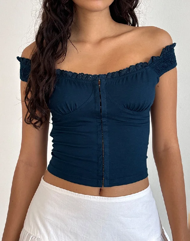 Dovica Lace Trim Corset Top in Navy