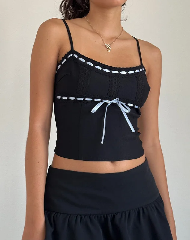 Karda Cami Top in Black with Contrast Ribbon