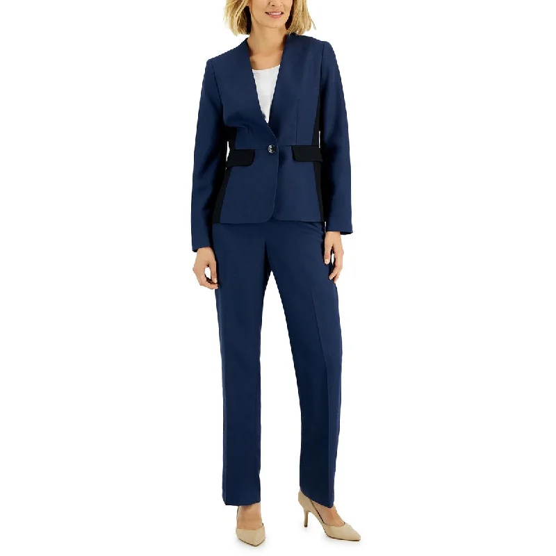 Le Suit Womens Petites Chevron Office One-Button Blazer