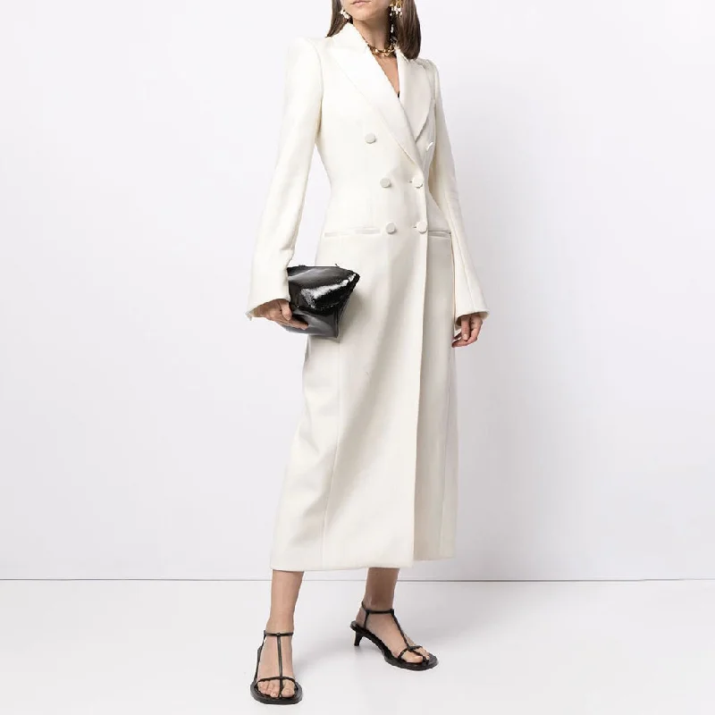 Monochrome Peak Lapel Long Sleeve Double Breasted Back Split Tailored CoatLinen Jackets