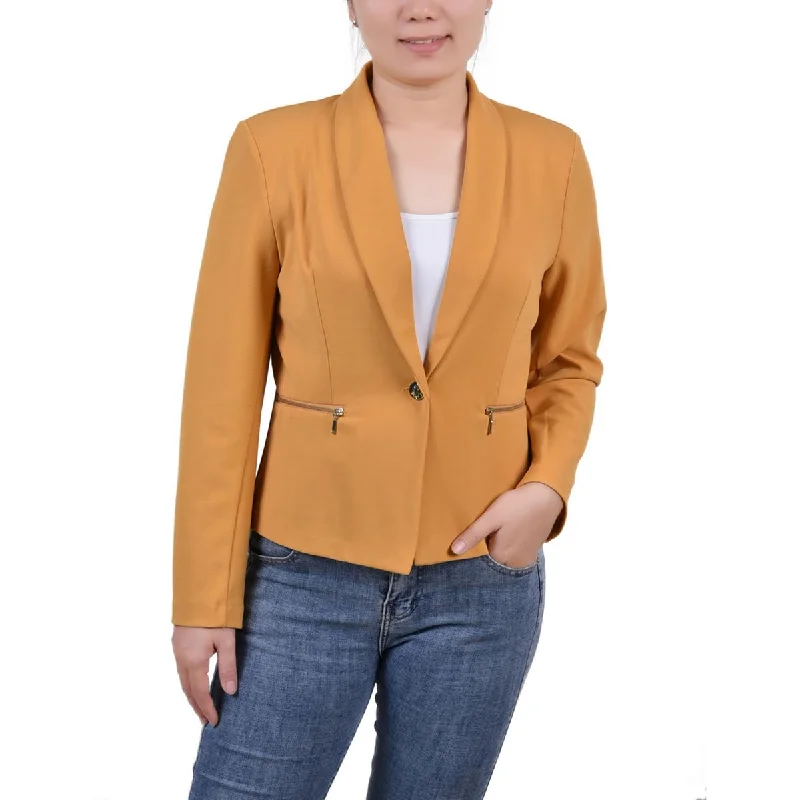 NY Collection Womens Petites Crepe Business One-Button Blazer