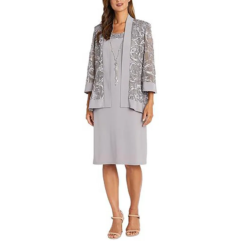 R&M Richards Womens Petites Soutache Open Front Collarless Blazer