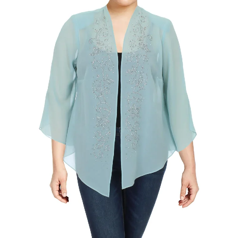 R&M Richards Womens Plus Chiffon Embellished Topper Jacket