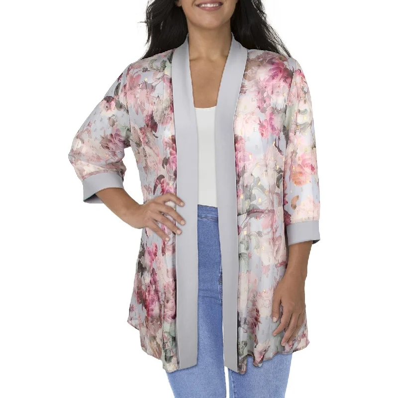 R&M Richards Womens Plus Chiffon Sheer Duster Blazer