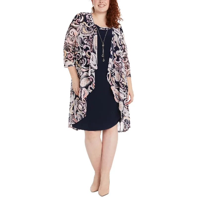 R&M Richards Womens Plus Paisley Open Front Duster Blazer