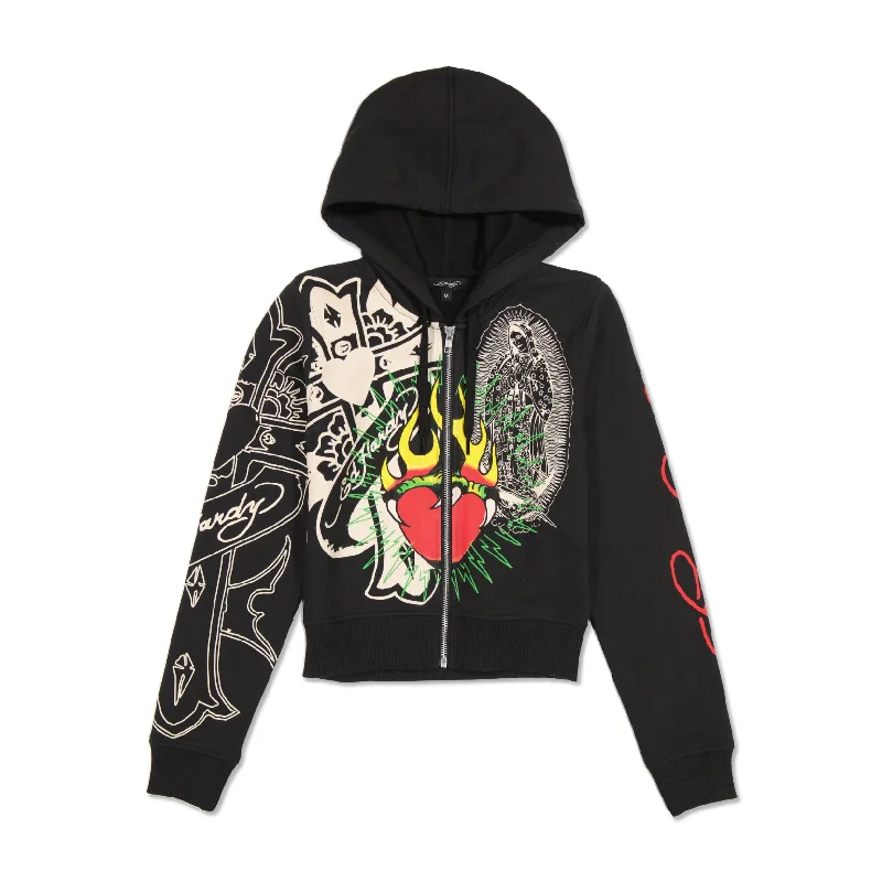 Sacred Heart Cropped Zip Fleece Hoodie