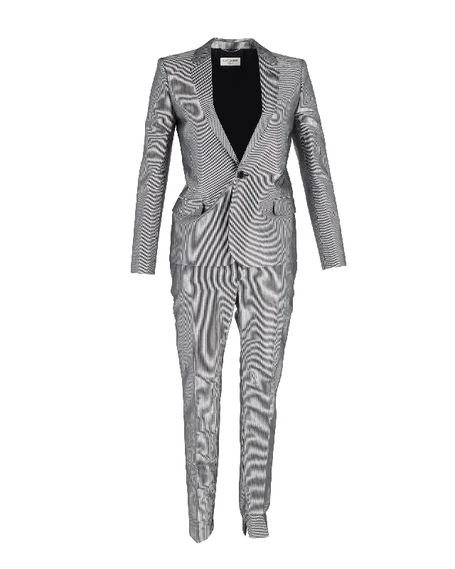 Saint Laurent Pinstripe Suit Set in Silver Polyester