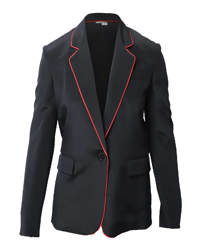 Stella McCartney Contrast Piping Blazer Jacket in Black Silk