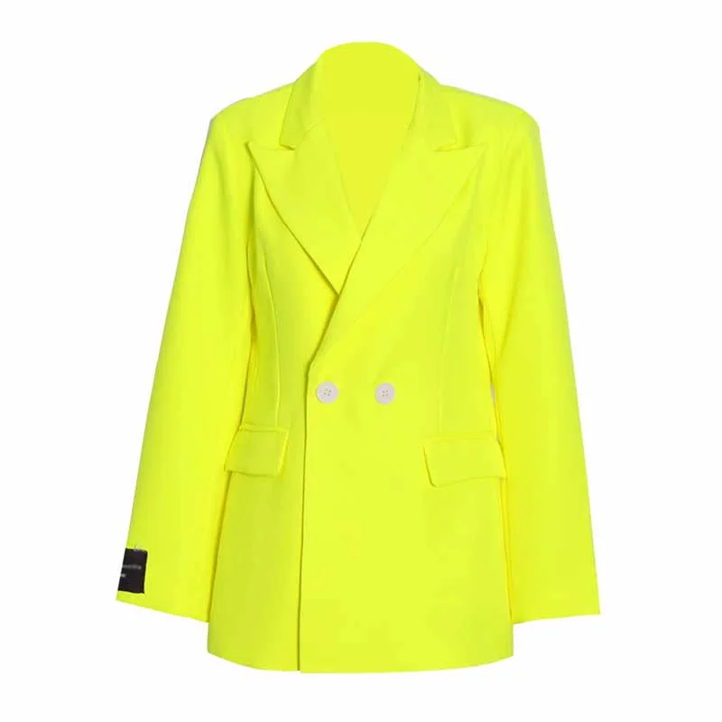 Women Deep V Fluorescent Yellow Coat single-breasted Blazer