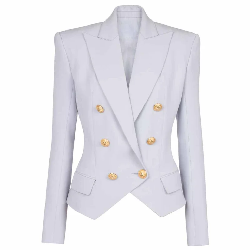 Women's Golden Lion Buttons Loose Fitted Blazer Jacket Lavender/ Ivory/ Black