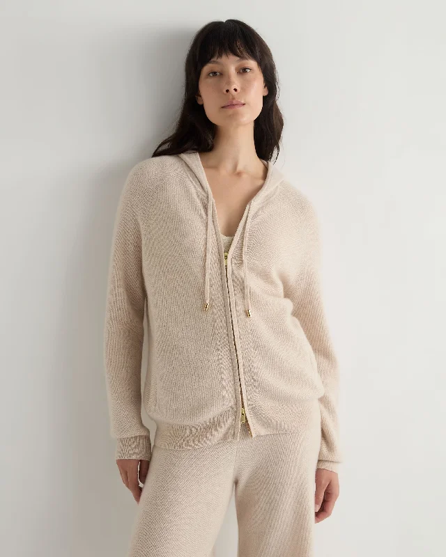 Women's Honeycomb Knit Cashmere Hoodie Ecru White