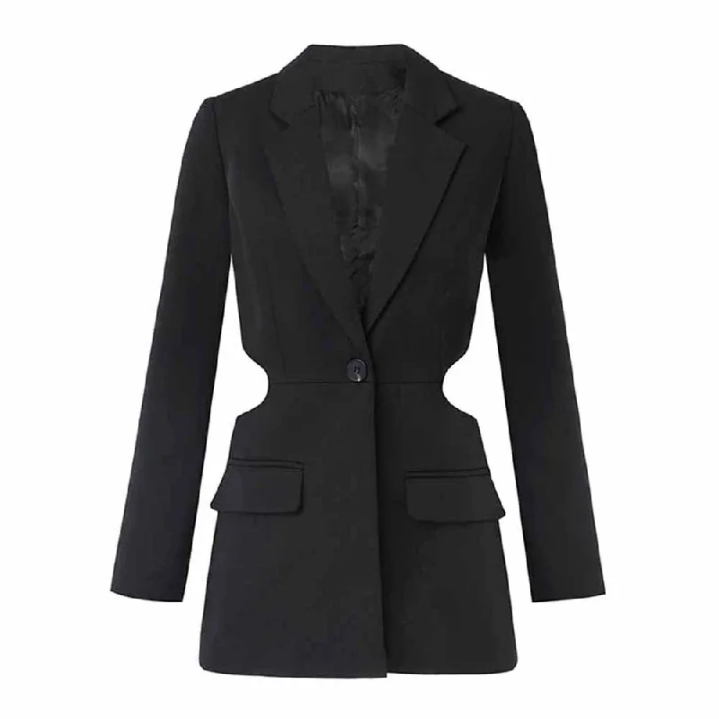 Women's Long Sleeve Lapel Backless Hollow Out Blazer