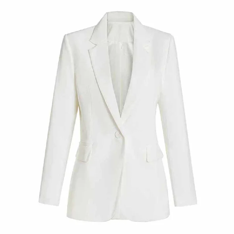 Womens One Button White Blazer V-Neck Long Sleeve Blazer