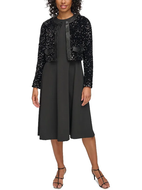 Womens Sequined Cropped Collarless Blazer