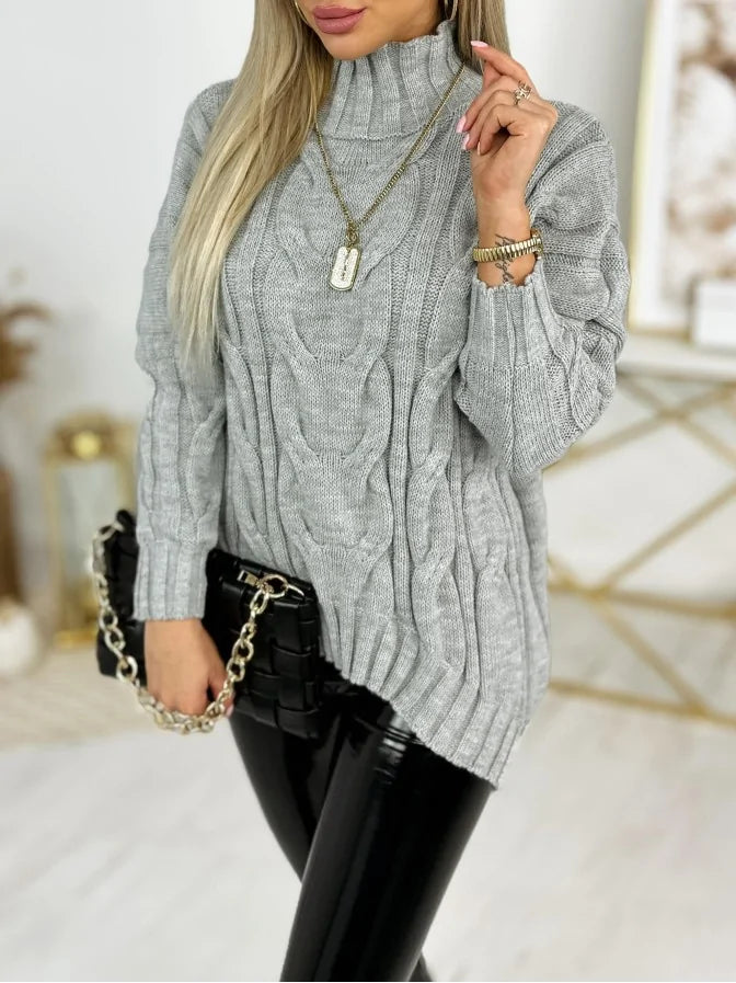 Ladies Long Sleeve Cable Knitted High Low Jumper Sweater Womens Top