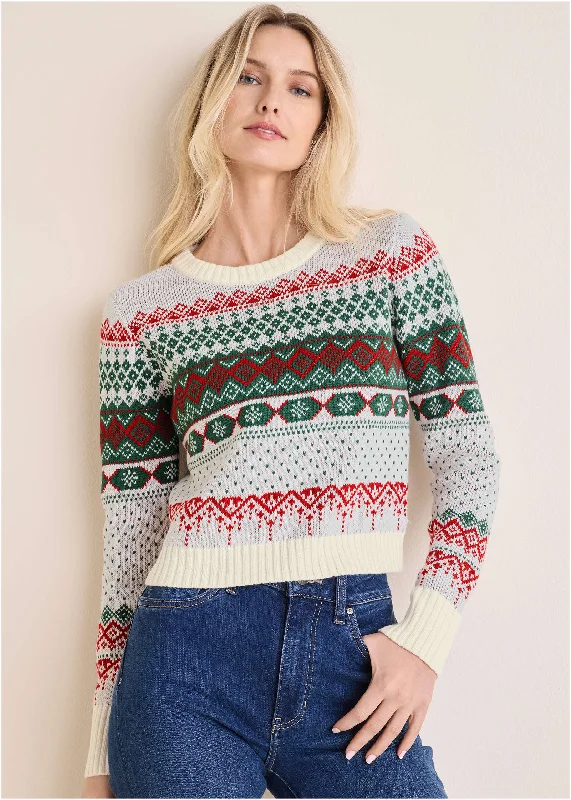 Fair Isle Sequin Sweater - Red & Green Multi