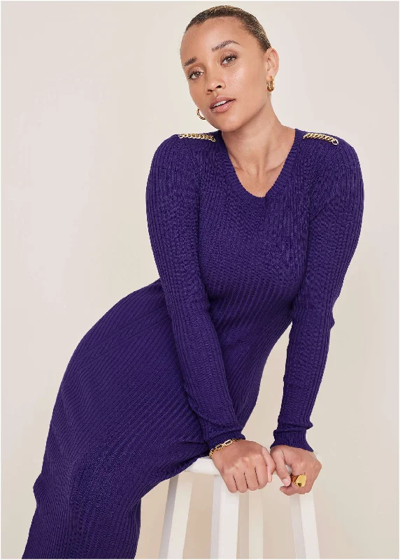 Chain Detail Sweater Dress - Deep Blue