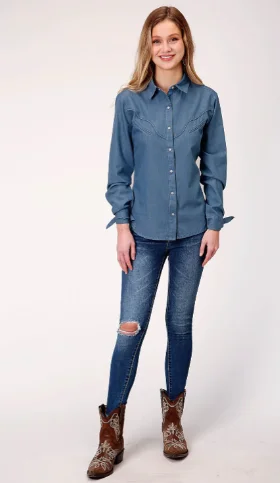 03-050-0594-2024 Roper Women's Denim Blue LS Shirt