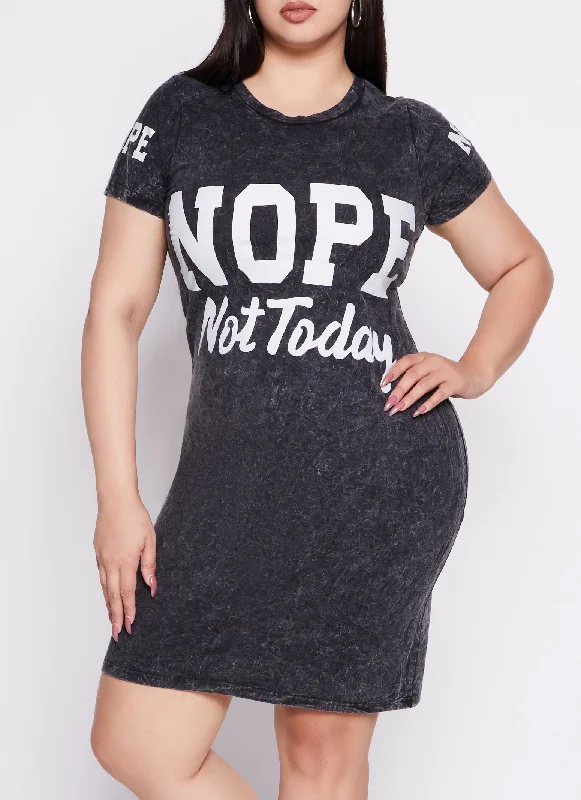 Plus Size Acid Wash Nope Not Today T Shirt Dress