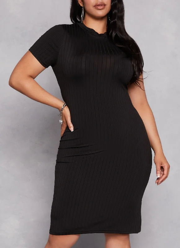 Plus Size Daisy Ribbed Knit T Shirt Dress