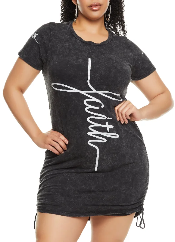 Plus Size Faith Graphic Acid Wash T Shirt Dress