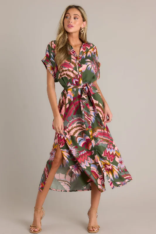 Cascade Breeze Green Multi Print Midi Dress