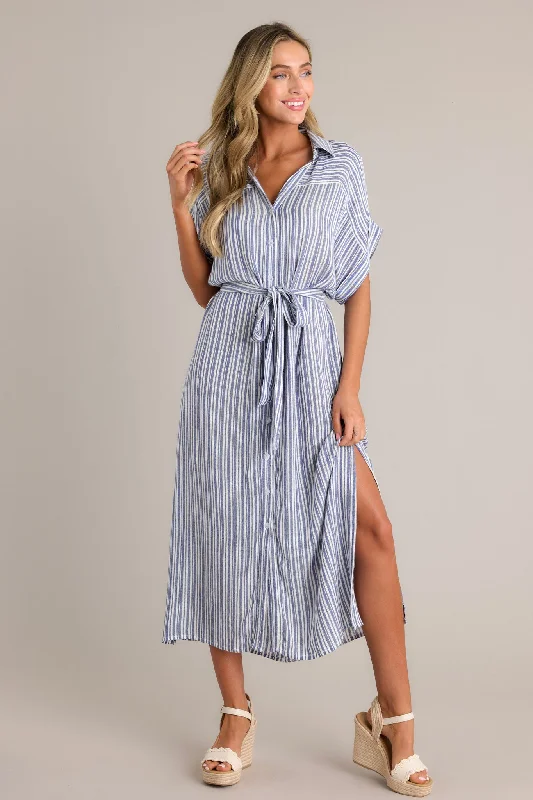 Embrace The Day Blue Stripe Midi Shirt Dress