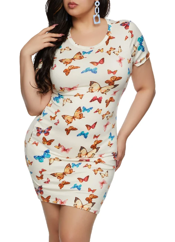 Plus Size Butterfly Printed T Shirt Dress