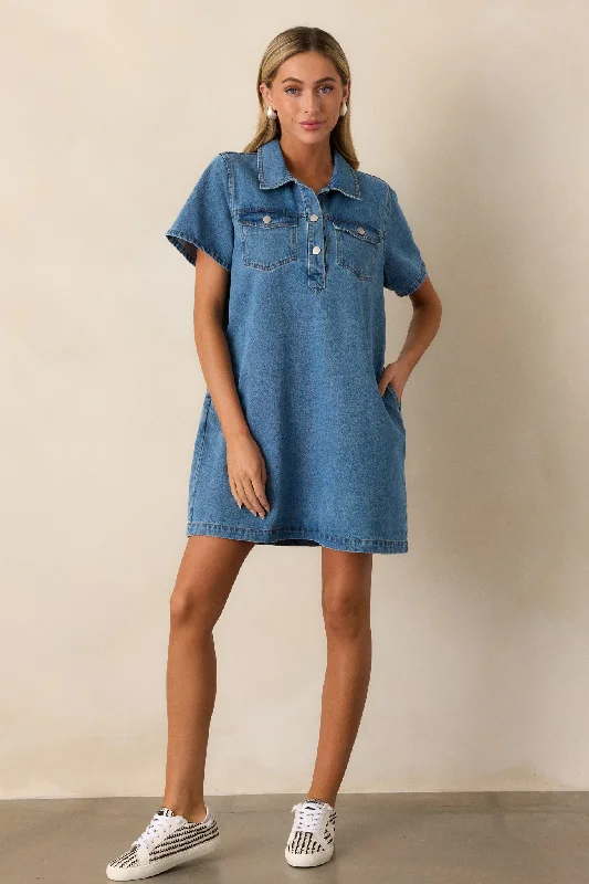 Midnight City Denim Short Sleeve Mini Dress