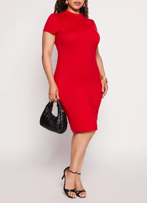 Plus Size Mock Neck T Shirt Dress