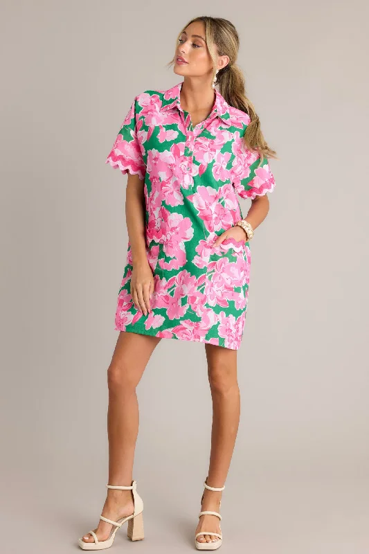 Seaside Serenity Green Multi Floral Mini Shirt Dress