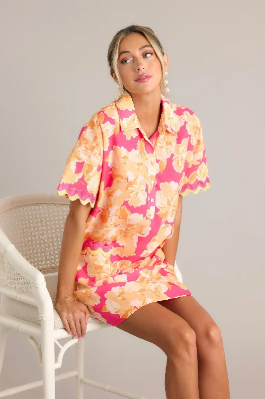 Seaside Serenity Pink Multi Floral Mini Shirt Dress