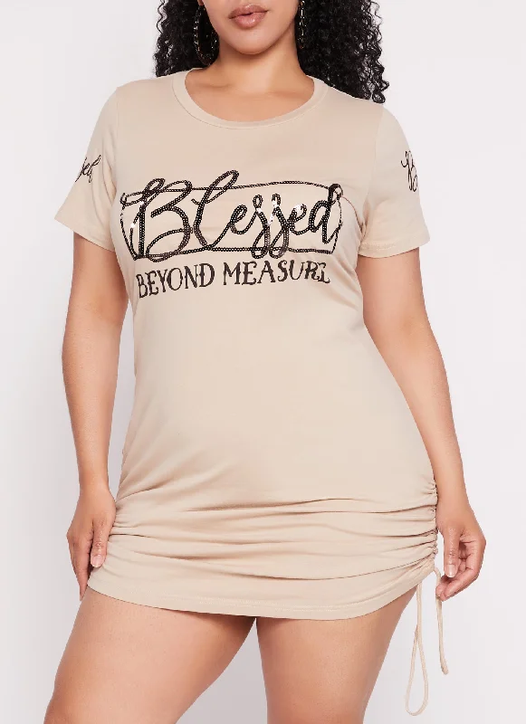 Plus Size Blessed Beyond Measure Sequin Graphic T Shirt Dress