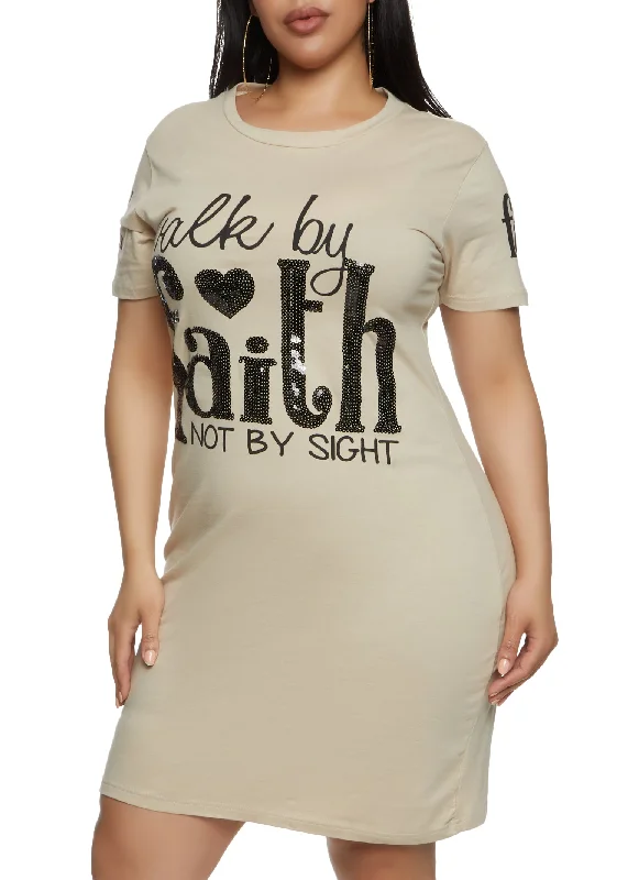 Plus Size Walk By Faith Sequin Graphic T Shirt Dress