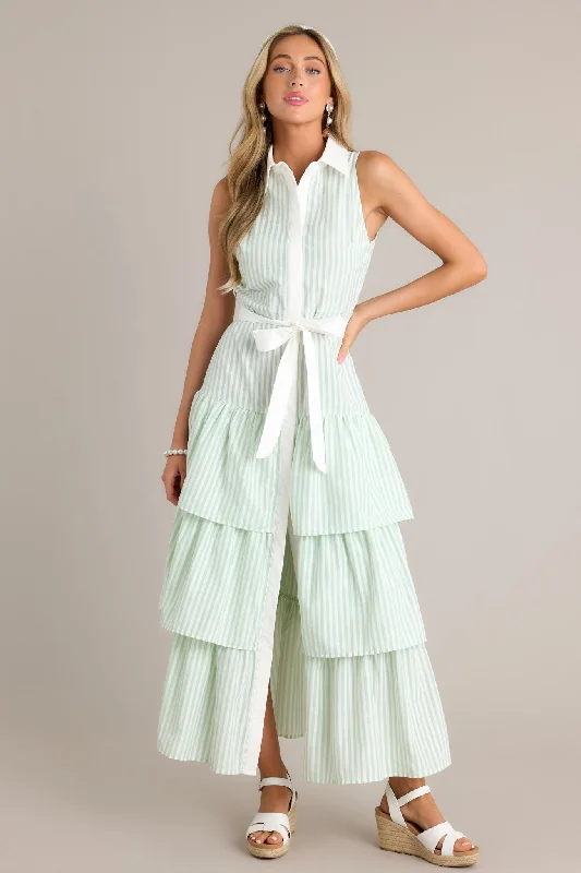 Treasure Trove Mint Green Stripe Button Front Maxi Dress